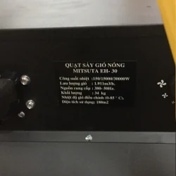 Tem thông số quạt sấy gió nóng Mitsuta EH-30: công suất 30kW, điện 380V, lưu lượng gió 1.911 m³/h