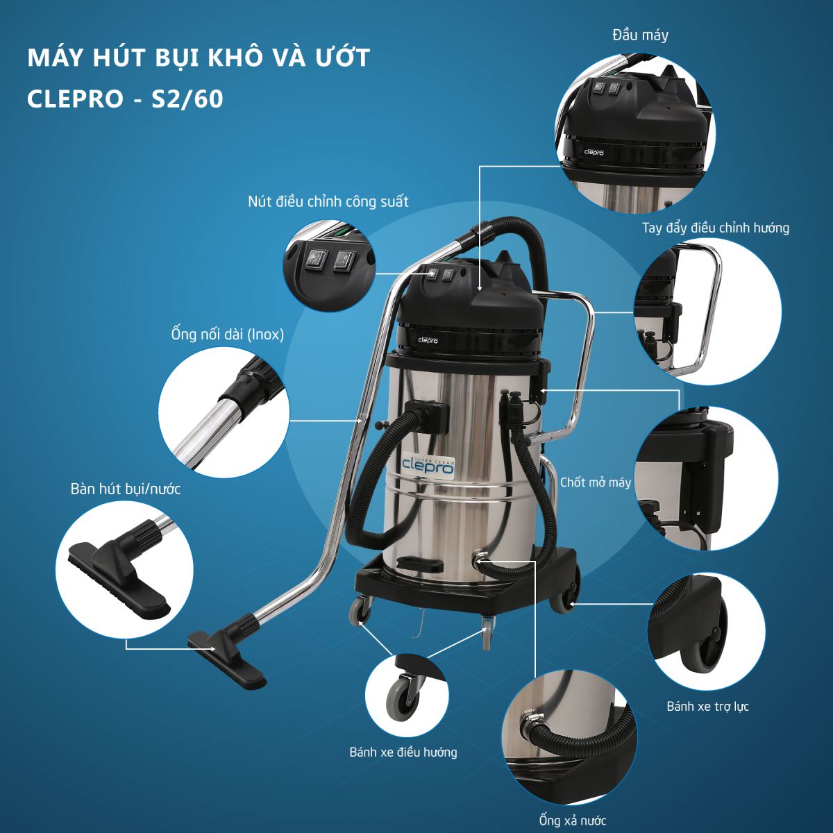 Các bộ phận Máy hút bụi công nghiệp Clepro S2/60