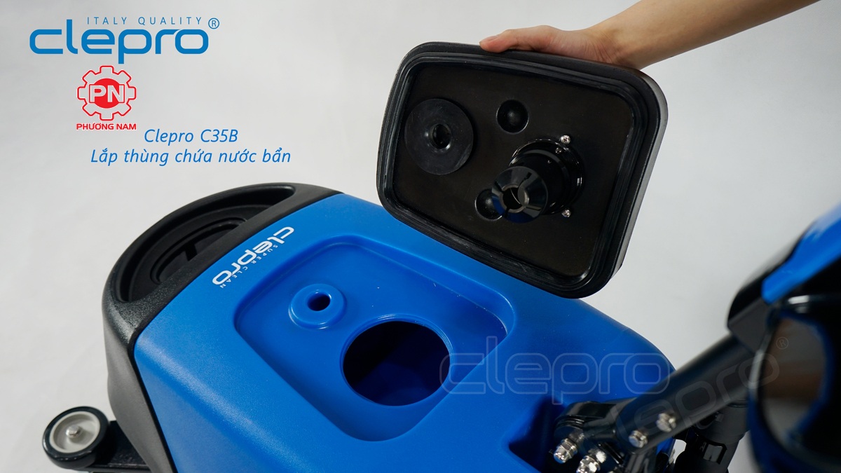 Mở lắp thùng chứa nước bẩn Máy chà sàn liên hợp Clepro C35B
