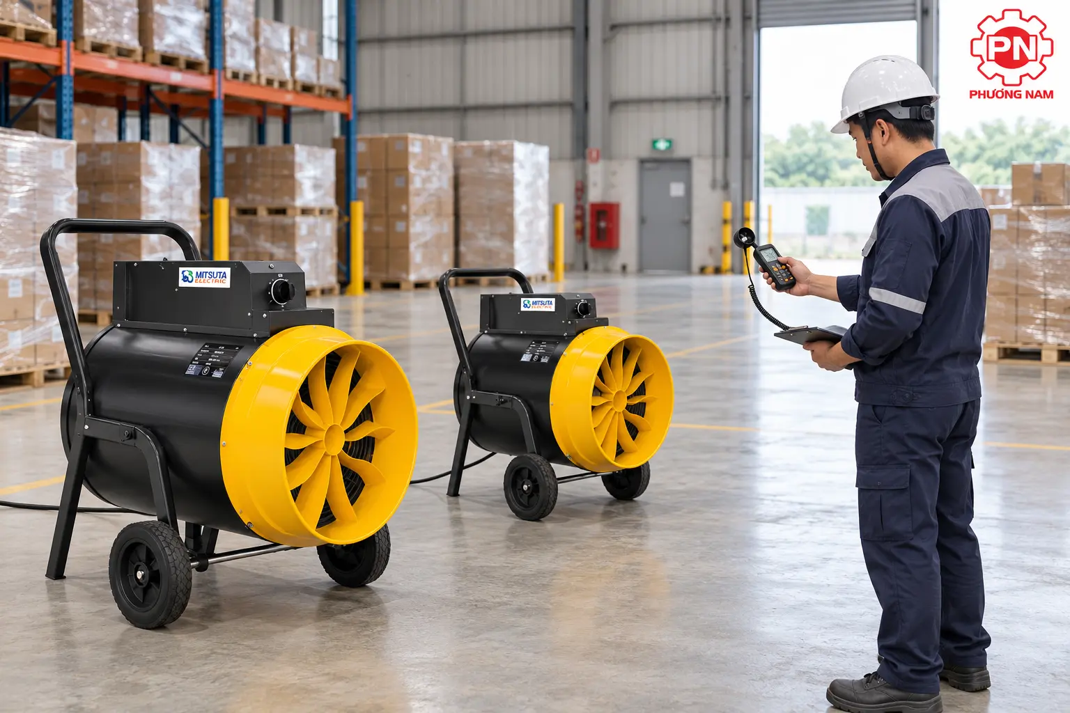 Theo dõi nhiệt độ khi vận hành quạt sấy gió nóng trong kho