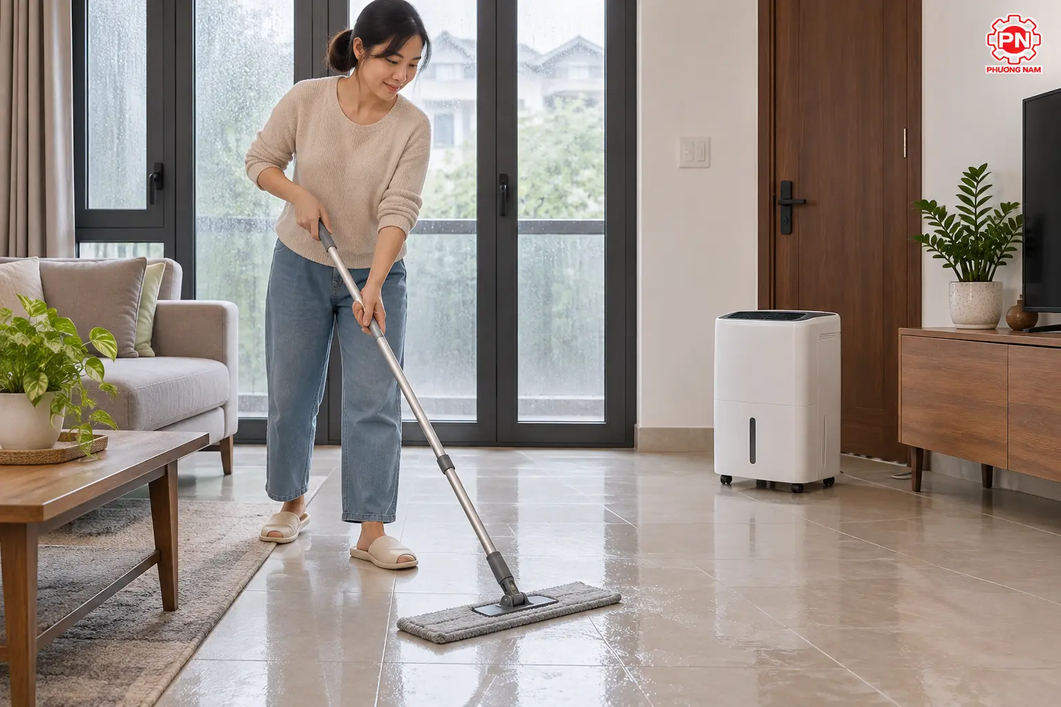 Dấu hiệu nhà bị nồm ẩm như sàn ướt và tường mốc