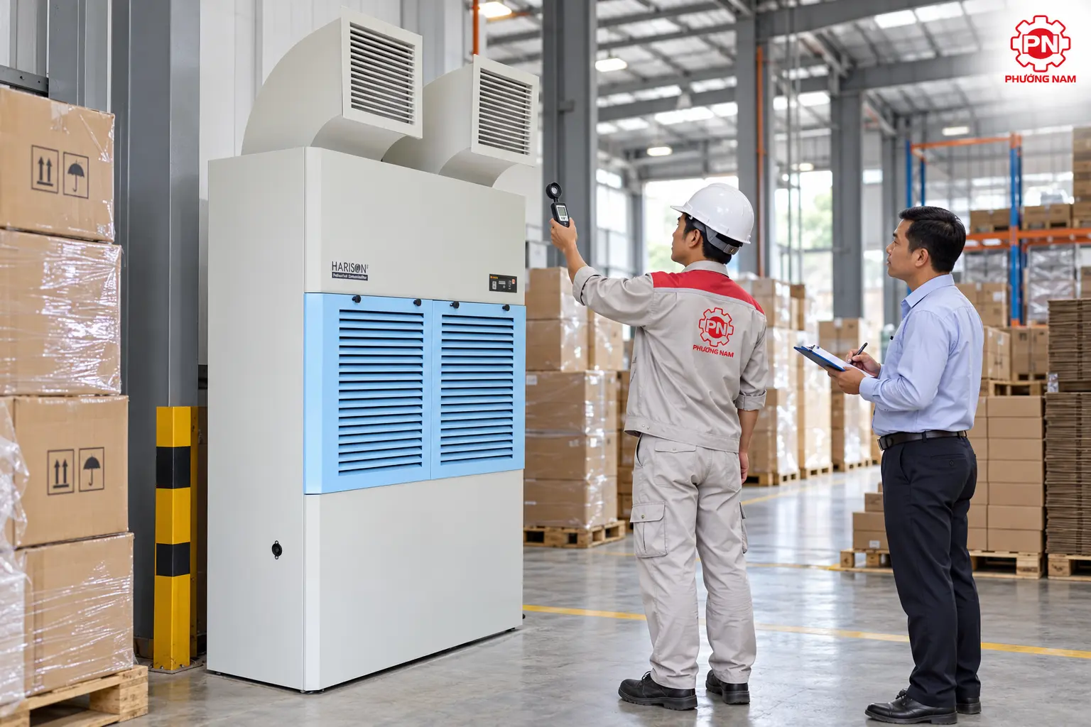 Vận hành thử máy hút ẩm công nghiệp và kiểm tra luồng khí trong kho
