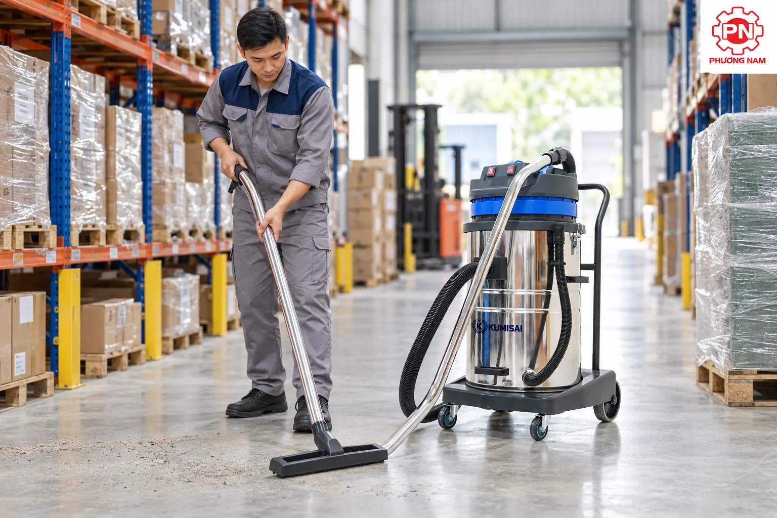 Máy hút bụi Kumisai KMS 70A vệ sinh kho hàng