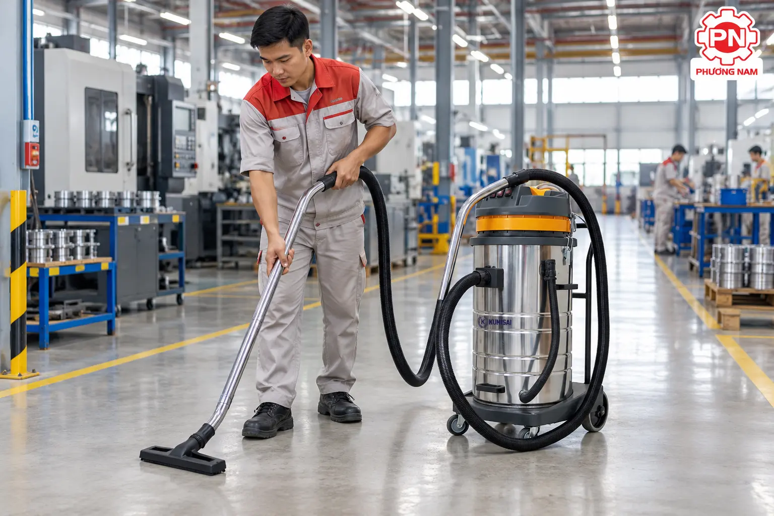Máy hút bụi công nghiệp Kumisai KMS 80A vệ sinh sàn nhà xưởng