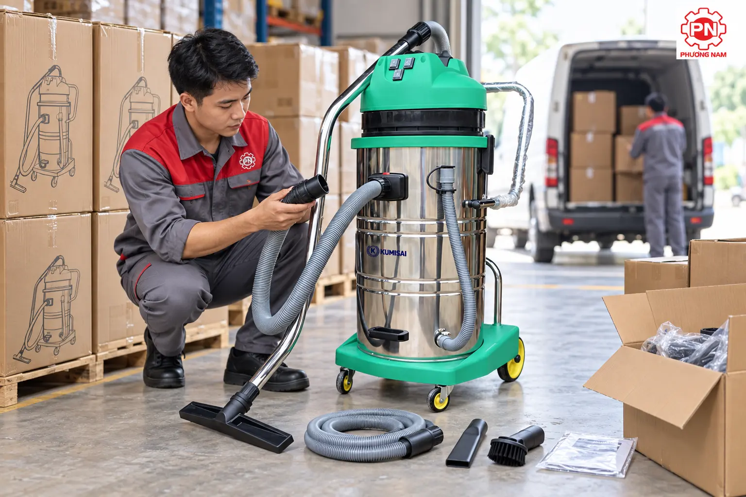 Kiểm tra máy hút bụi công nghiệp Kumisai KMS 802J-3 trước khi giao hàng