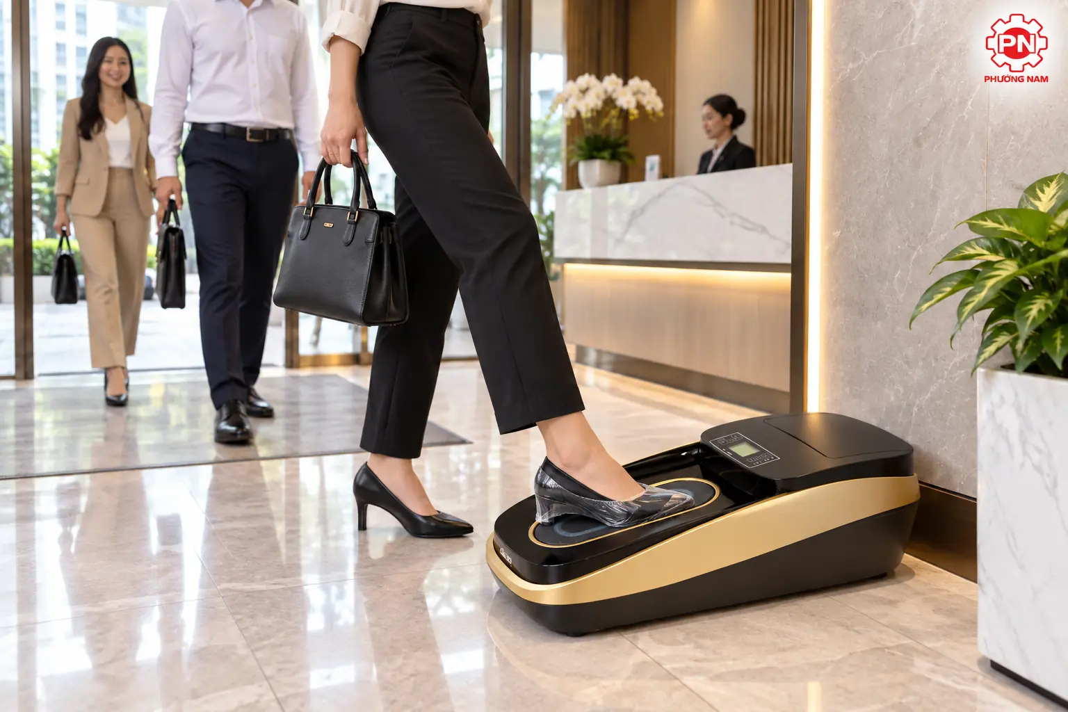 Ứng dụng máy bọc giày tự động tại văn phòng và showroom