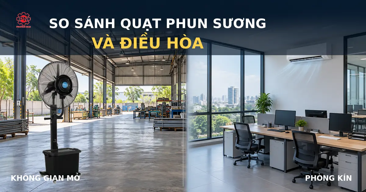 So sánh quạt phun sương và điều hòa cho không gian mở và phòng kín