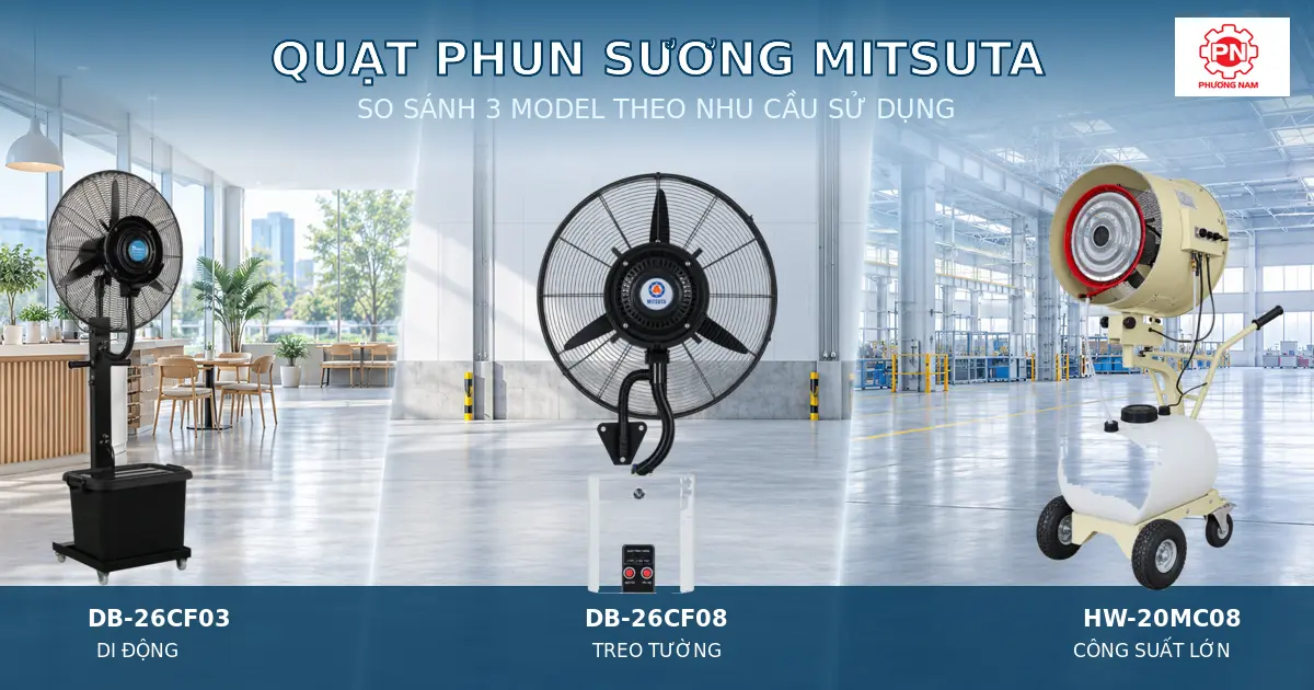 Quạt phun sương Mitsuta loại nào tốt? So sánh DB-26CF03, DB-26CF08 và HW-20MC08
