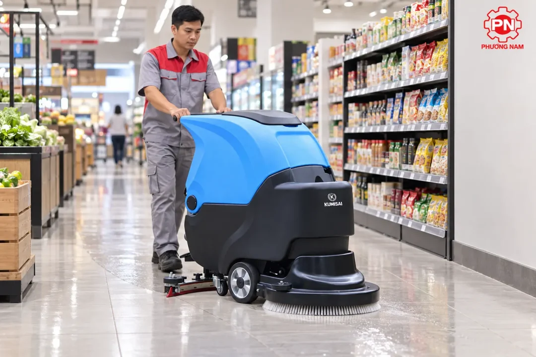Sử dụng Máy chà sàn liên hợp Kumisai KMS 55 trong siêu thị