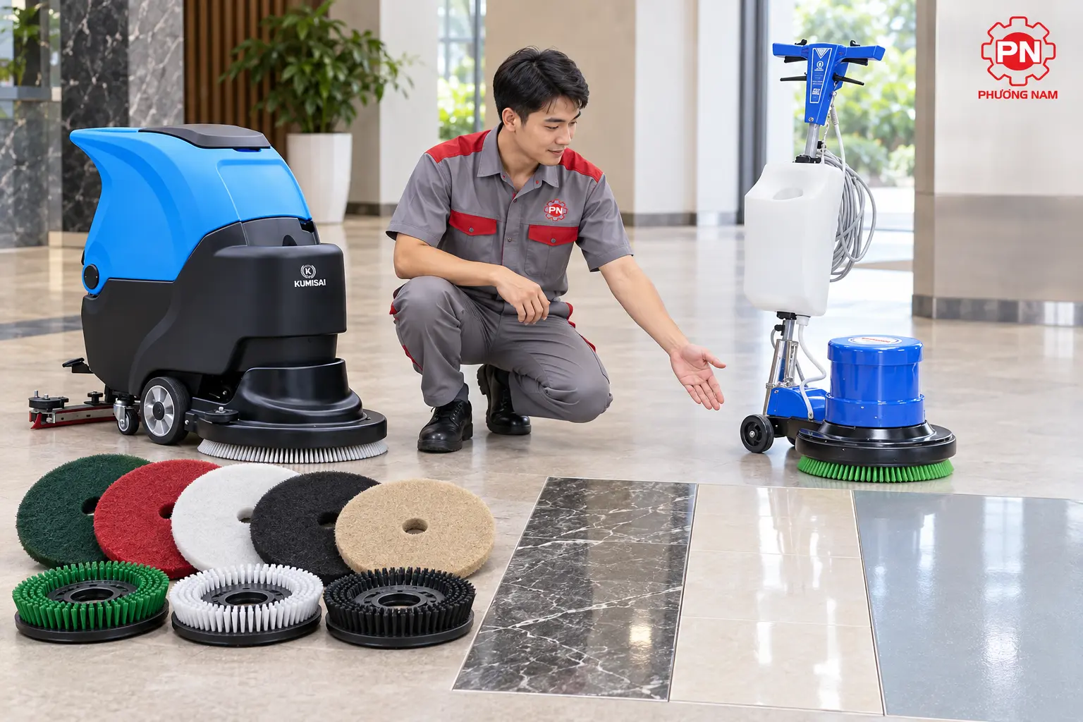 Lựa chọn bàn chải và pad chà phù hợp với từng loại mặt sàn