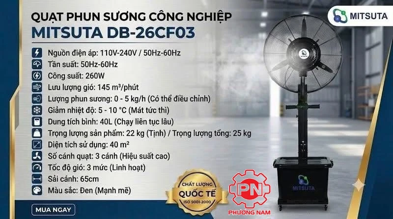 Không cần điều hòa – Quạt phun sương công nghiệp Mitsuta DB-26CF03 vẫn mát sâu cả không gian lớn!