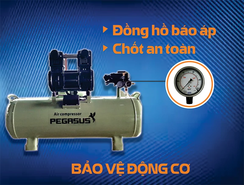 máy nén khí không dầu Pegasus TM-OF1500-70L không ồn, bền bỉ