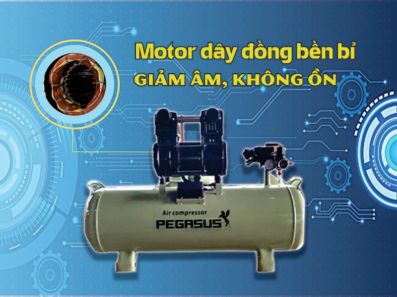 máy nén khí không dầu Pegasus TM-OF1500-70L hoạt động mạnh mẽ, hiệu quả
