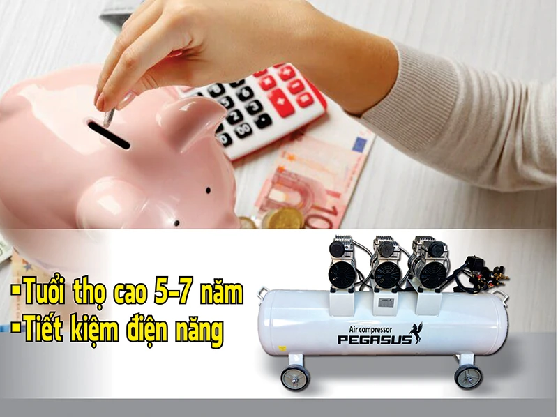 máy nén khí không dầu Pegasus TM-OF750x3-120L tiết kiệm điện