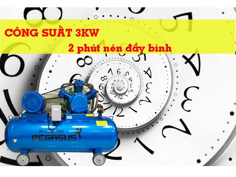 Máy nén khí Pegasus TM-W-0.36/8-330L 4HP/380V công suất mạnh mẽ, thời gian nén đầy bình trong 2 phút