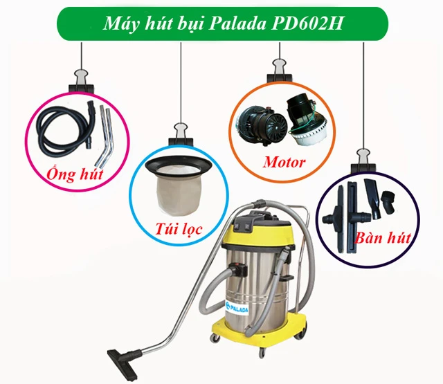 Máy hút bụi PD602H cùng phụ kiện đi kèm